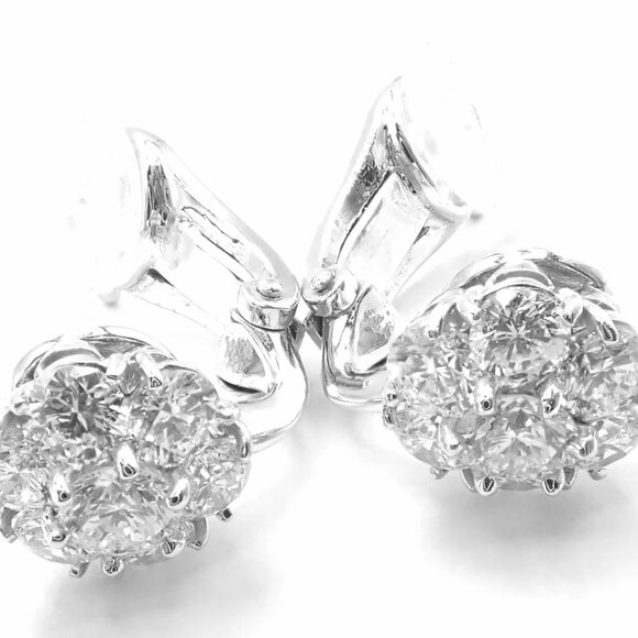 Authentic! Van Cleef & Arpels Platinum Diamond Fleurette Flower Earrings - Picture 14 of 16